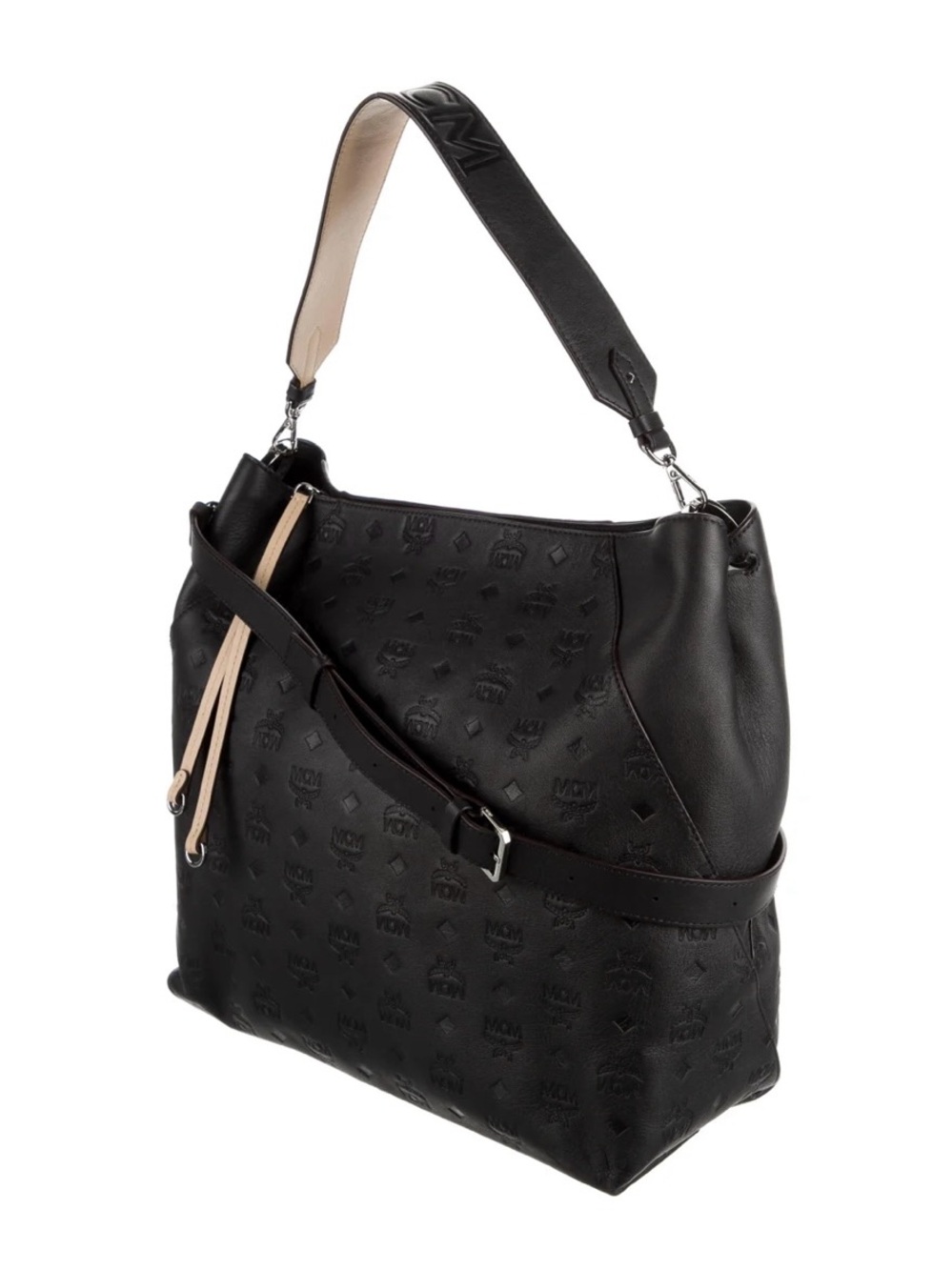 MCM Embossed Leather Hobo Bag with Contrast Handle - Picture 2 of 4